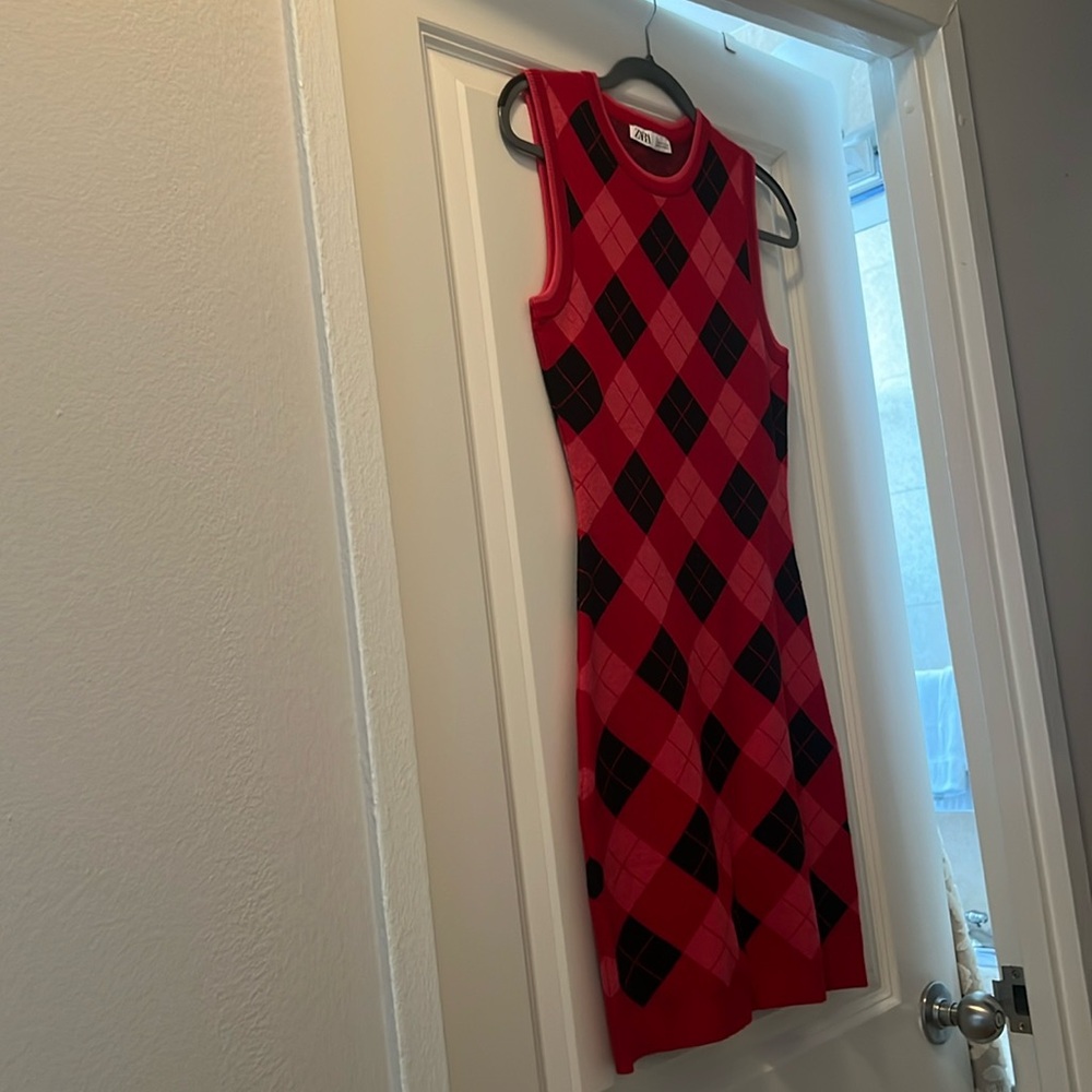 Fitted plaid sweater dress